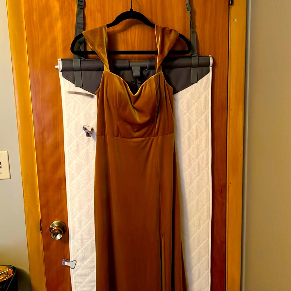 Bridesmaid mustard yellow/goldish velvet dress